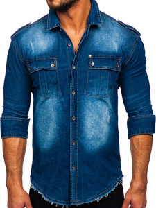 Camicia in jeans a manica lunga da uomo azzurro chiara Bolf MC702BC