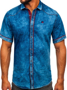 Camicia in jeans a maniche corte da uomo azzurra Bolf 19640