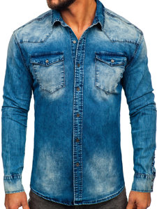 Camicia in jeans a maniche lunghe da uomo blu Bolf MC710BS