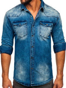 Camicia in jeans a maniche lunghe da uomo blu Bolf MC710BS