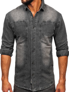 Camicia in jeans con manica lunga da uomo grafite Bolf MC712G