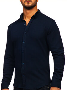 Camicia in lino a maniche lunghe per uomo blu Bolf 506