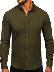 Camicia in lino a maniche lunghe per uomo khaki Bolf 506