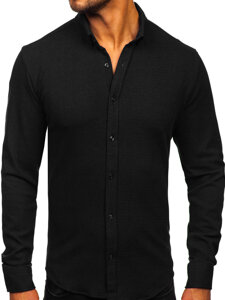 Camicia in lino a maniche lunghe per uomo nero Bolf 506