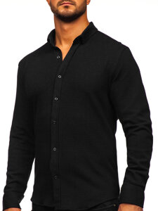 Camicia in lino a maniche lunghe per uomo nero Bolf 506