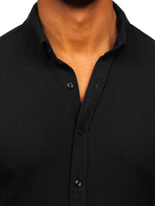 Camicia in lino a maniche lunghe per uomo nero Bolf 506