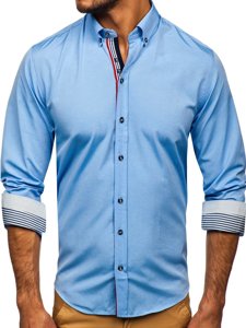 Camicia in motivi a manica lunga da uomo celeste Bolf 8843