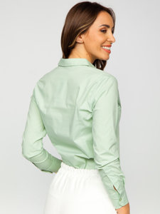 Camicia liscia con maniche lunghe da donna verde menta Bolf HH039