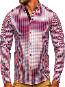 Camicia vichy a quadri con maniche lunghe da uomo rossa Bolf 4712