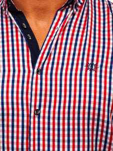 Camicia vichy a quadri con maniche lunghe da uomo rossa Bolf 4712