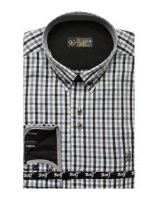 Camicia vichy con scacchi a manica lunga da uomo nera Bolf 4712