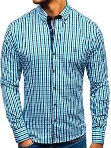 Camicia vichy con scacchi a manica lunga da uomo turchese Bolf 4712