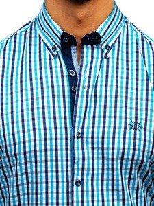 Camicia vichy con scacchi a manica lunga da uomo turchese Bolf 4712