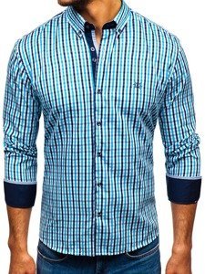 Camicia vichy con scacchi a manica lunga da uomo turchese Bolf 4712