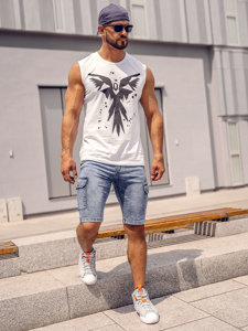 Canotta tank top con stampa da uomo bianca Bolf 14804A