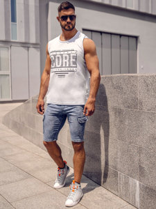 Canotta tank top con stampa da uomo bianca Bolf 14806A