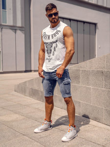 Canotta tank top con stampa da uomo bianca Bolf 14809A