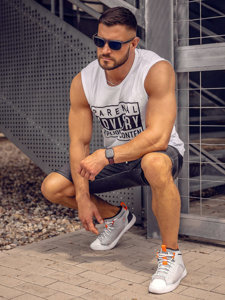 Canotta tank top con stampa da uomo bianca Bolf 14828A