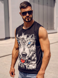 Canotta tank top con stampa da uomo nera Bolf 14824A