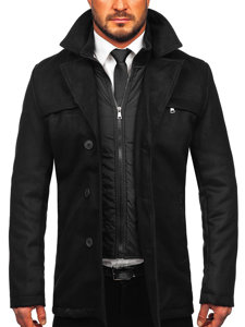 Cappotto invernale con collo rialzato aggiuntivo staccabile da uomo nero Bolf M3137