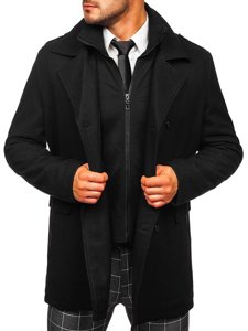 Cappotto invernale da uomo a doppia fila con collo aggiuntivo staccabile nero Bolf 8805