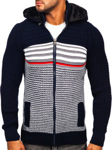 Cardigan spesso con cappuccio giacca da uomo blu Bolf 2048