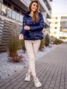 Donna Giacca invernale trapuntata con cappuccio Blu scuro Bolf 23066A