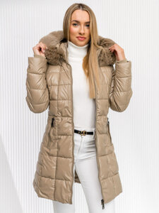 Donna Giacca invernale trapuntata lunga con cappuccio Beige Bolf 16M9120