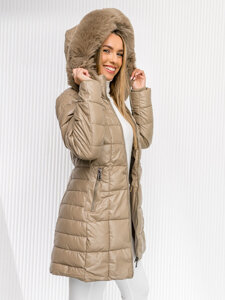 Donna Giacca invernale trapuntata lunga con cappuccio Beige Bolf 16M9120