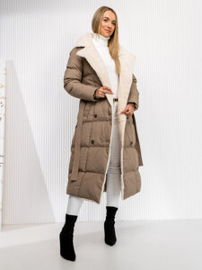 Donna Giacca invernale trapuntata lunga con cappuccio Beige Bolf 16M9168