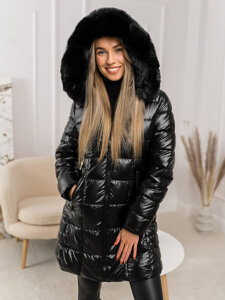 Donna Giacca invernale trapuntata lunga con cappuccio Nero Bolf 16M9120A1