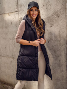 Donna Gilet trapuntato lungo con cappuccio Nero Bolf 16M9093A