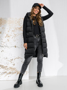 Donna Gilet trapuntato lungo con cappuccio Nero Bolf 81261A1