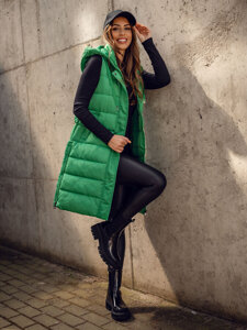 Donna Gilet trapuntato lungo con cappuccio Verde Bolf MY6315A