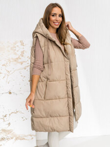 Donna Gilet trapuntato lungo con cappuccio oversize Beige Bolf 81266A1