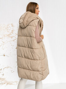 Donna Gilet trapuntato lungo con cappuccio oversize Beige Bolf 81266A1