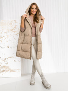 Donna Gilet trapuntato lungo con cappuccio oversize Beige Bolf 81266A1