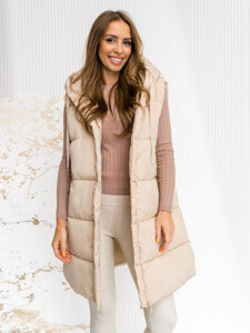 Donna Gilet trapuntato lungo con cappuccio oversize Beige chiaro Bolf 81266A1