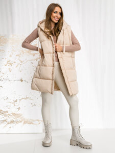 Donna Gilet trapuntato lungo con cappuccio oversize Beige chiaro Bolf 81266A1