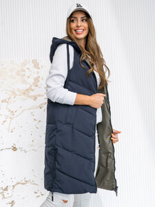 Donna Gilet trapuntato reversibile lungo con cappuccio Blu scuro Bolf B8022A1