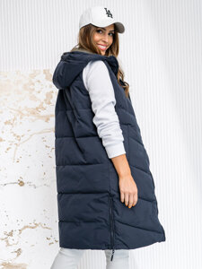 Donna Gilet trapuntato reversibile lungo con cappuccio Blu scuro Bolf B8022A1