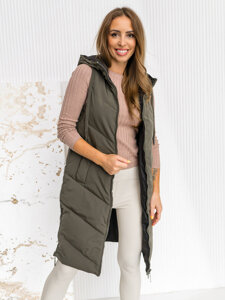 Donna Gilet trapuntato reversibile lungo con cappuccio Khaki Bolf B8022A1