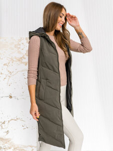 Donna Gilet trapuntato reversibile lungo con cappuccio Khaki Bolf B8022A1