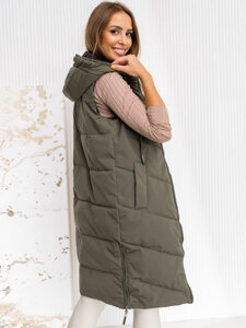 Donna Gilet trapuntato reversibile lungo con cappuccio Khaki Bolf B8022A1