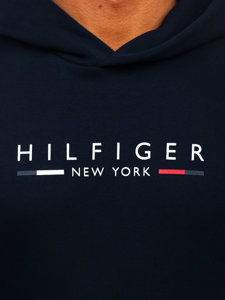 Felpa a tasca a canguro stampata con cappuccio da uomo Tommy Hilfiger blu MW0MW29301