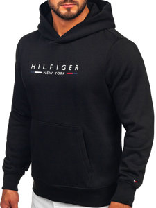 Felpa a tasca a canguro stampata con cappuccio da uomo Tommy Hilfiger nera MW0MW29301