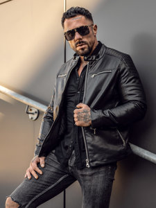 Giacca biker in pelle da uomo nera Bolf 11Z8001