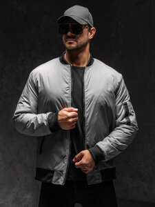 Giacca bomber di mezza stagione da uomo grigio Bolf AK95A1