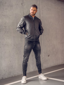 Giacca bomber in pelle da uomo nera Bolf 3A66B