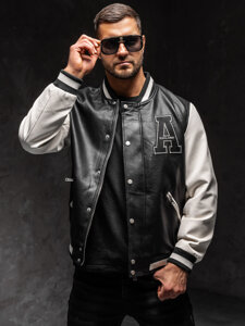 Giacca bomber in pelle da uomo nero Bolf 11Z8112